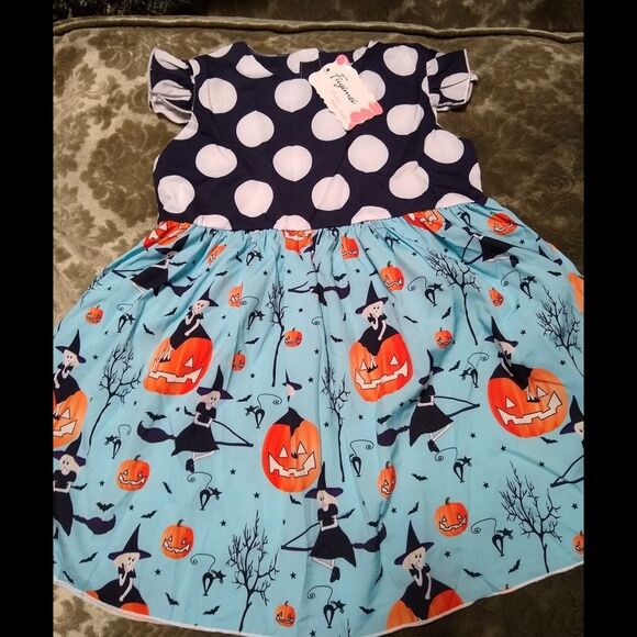 None Other - NWT Witch/Polka Dot Print Dress Size 5 Halloween Spooky Season